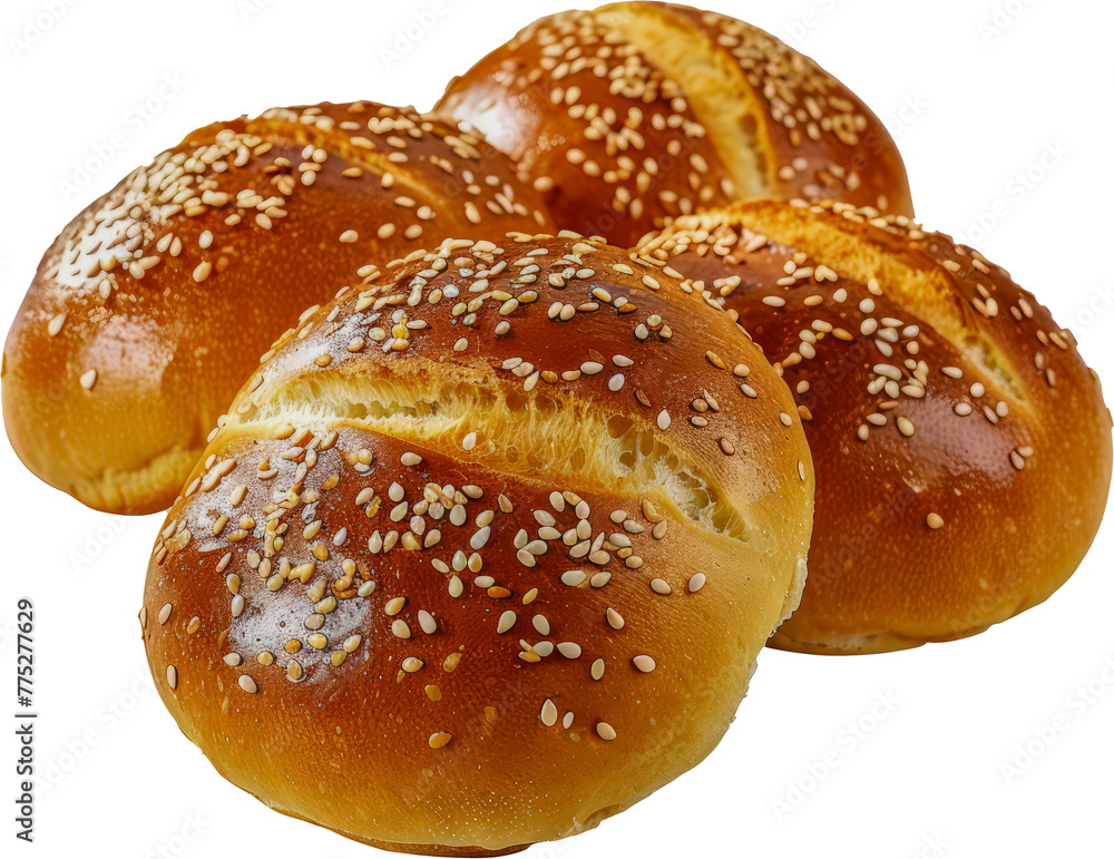 Sesame seed buns cut out on transparent background