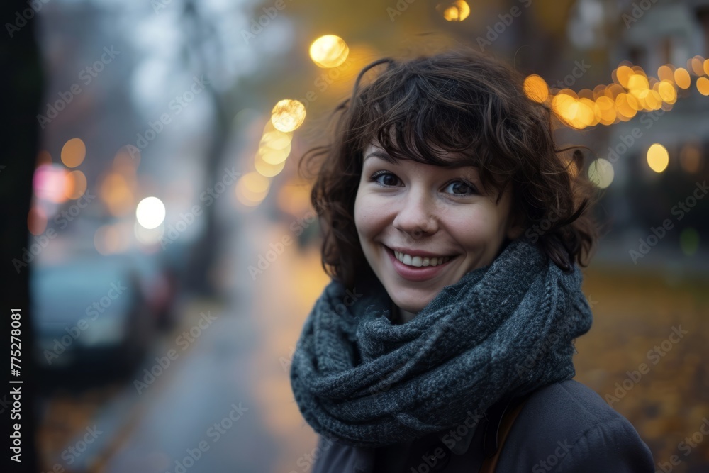 Portrait of a beautiful young woman on the street at night. Portrait of a beautiful young woman on the street at night.