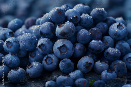 Close-up of fresh blueberries with water droplets