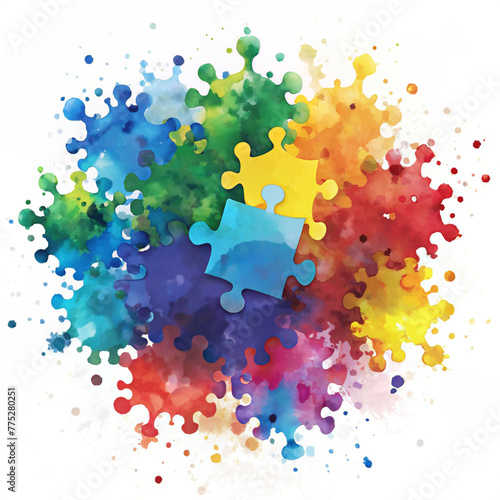 graphic puzzle on watercolor background for international autism day