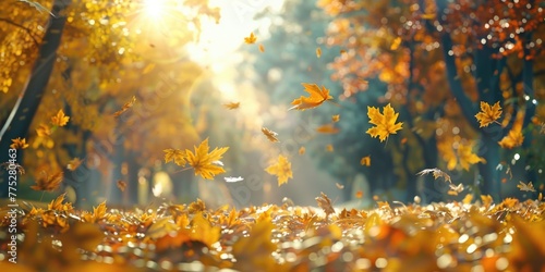 Yellow leaves swirling in the wind, perfect for autumn designs