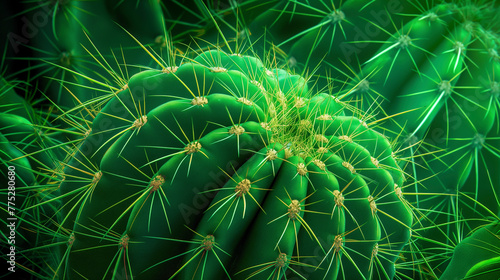 Close-up of a vibrant green cactus with sharp spines.