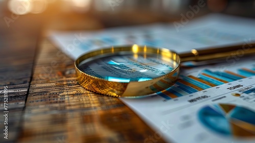 Business assessment and audit: magnifying glass placed on a financial report. photo