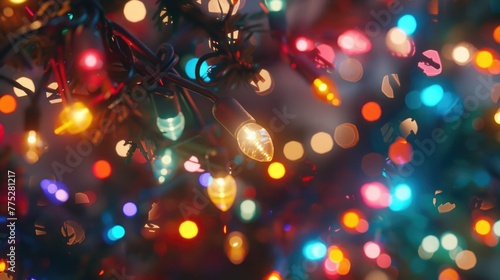 A close up of lights on a tree, perfect for holiday designs