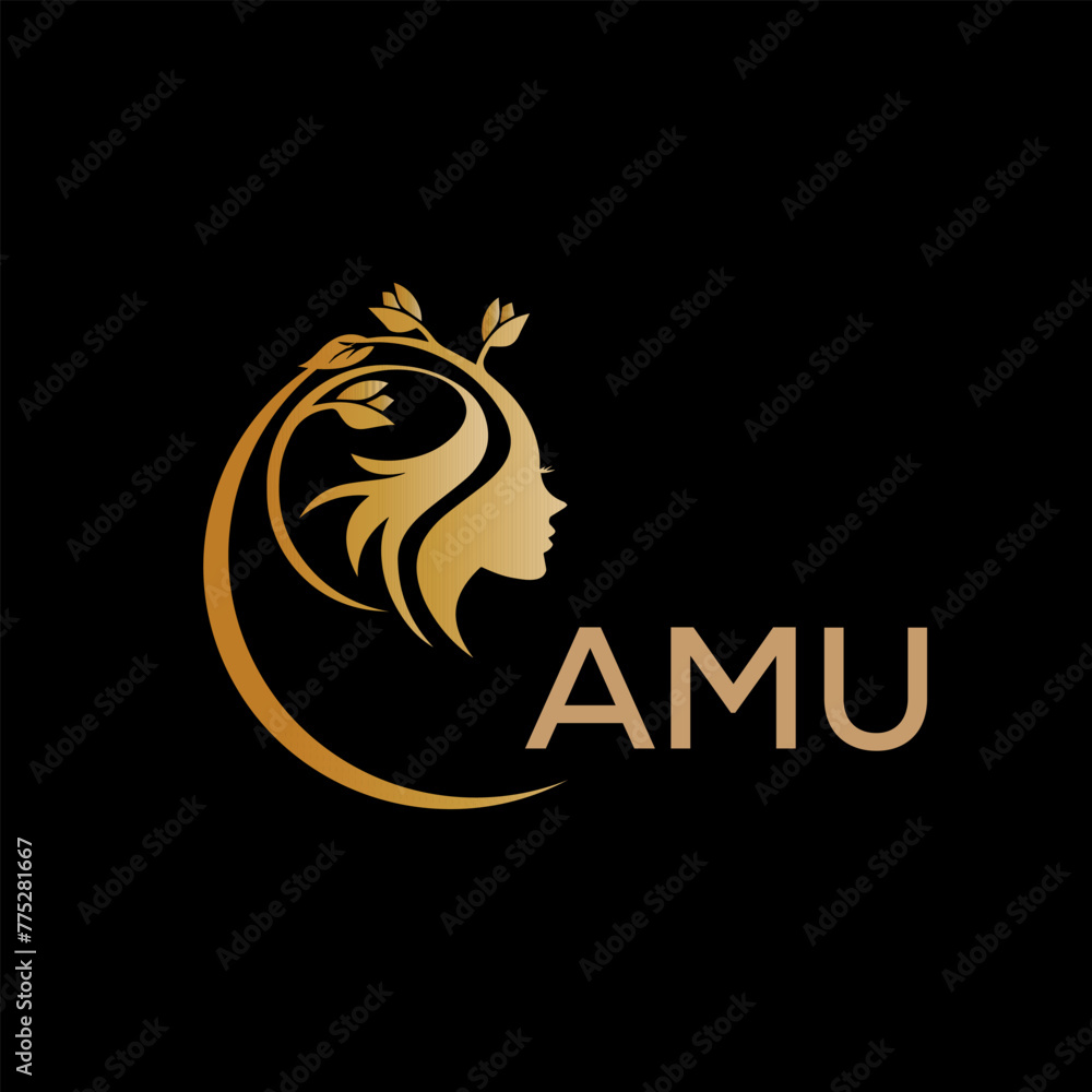 AMU letter logo. best beauty icon for parlor and saloon yellow image on black background. AMU Monogram logo design for entrepreneur and business.	
