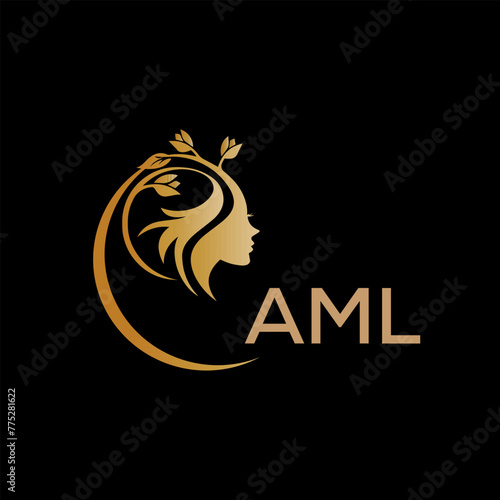 AML letter logo. best beauty icon for parlor and saloon yellow image on black background. AML Monogram logo design for entrepreneur and business.	
