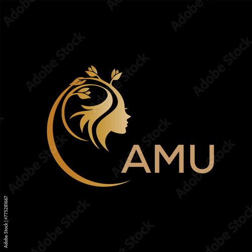 AMU letter logo. best beauty icon for parlor and saloon yellow image on black background. AMU Monogram logo design for entrepreneur and business. 