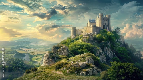 A majestic castle perched on a mountain top. Perfect for travel websites