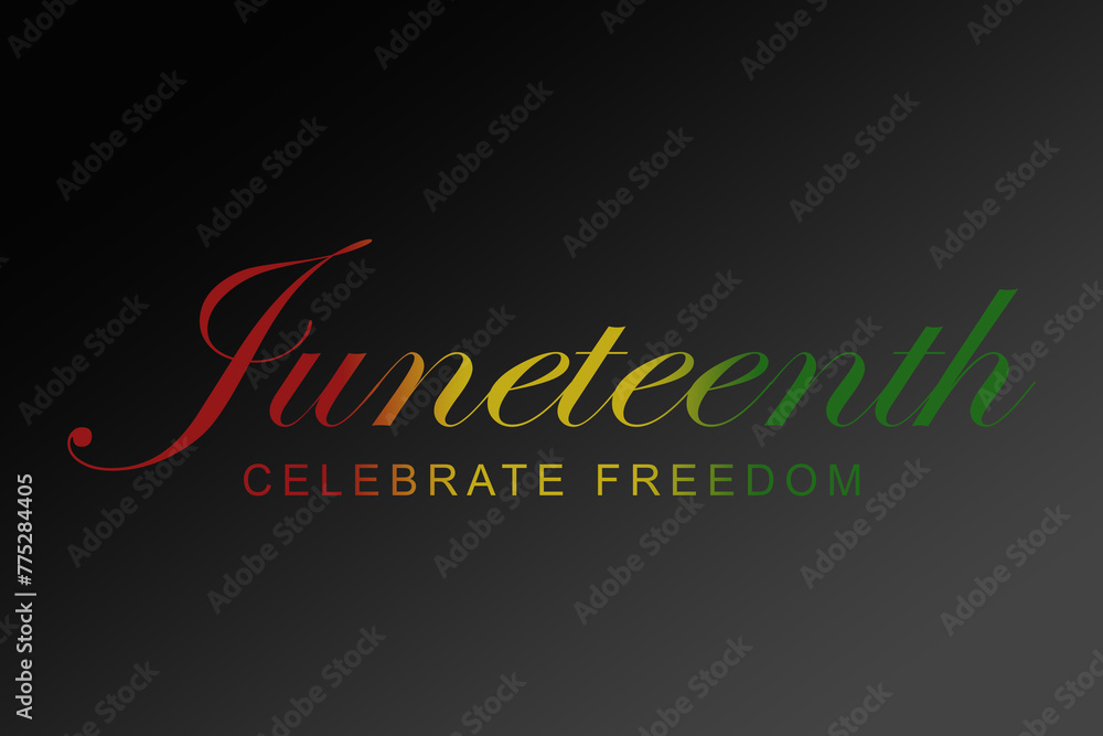 JUNETEENTH - CELEBRATE FREEDOM colorful vector monoline calligraphy banner on dark background