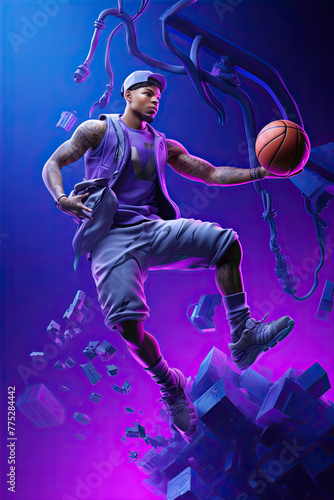 Basketball player print design or art created. NBA basketball illustration