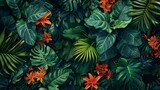 The vibrant life of the rainforest canopy, teeming with biodiversity This dense and colorful wallpaper captures the essence of the jungles complexity and the abundance of life