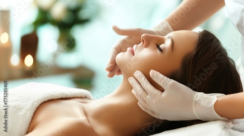 Beauty body spa female woman eyes closed face massage health relaxation personal care treatments