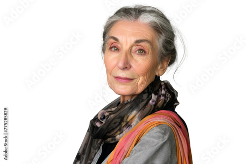 Studio portrait of a beautiful old mature Caucasian Americana woman in casual look with an attractive smile, isolated on transparent png background. © somsuda