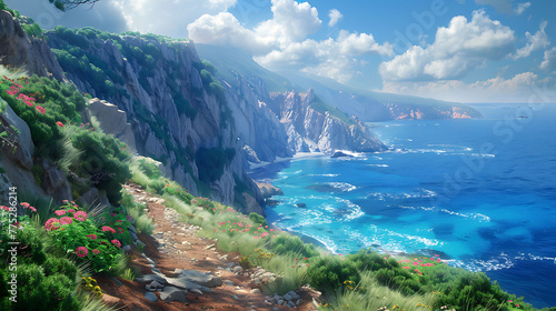 Coastal cliffs dropping steeply down to the ocean along a cliffside path © Be Naturally