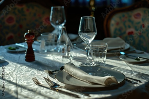 A table set for a formal dinner, perfect for elegant events © Fotograf