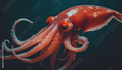 Deep sea giant red squid black