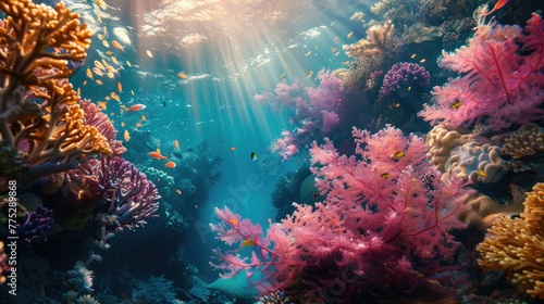 Underwater scene with sunlight filtering through the water, ideal for nature and marine life concepts