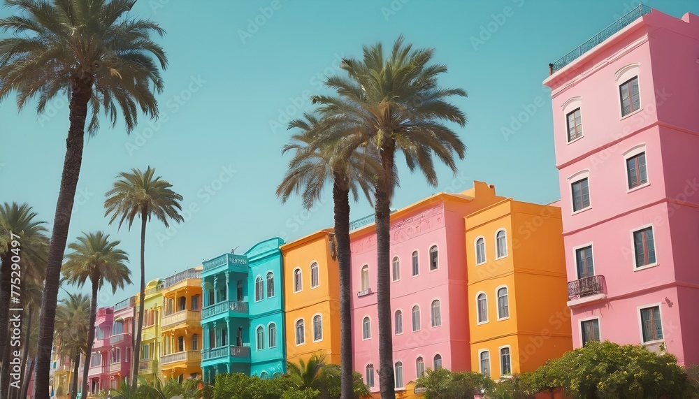 colorful buildings with palm trees 