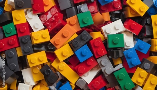 Close up of colorful Lego blocks with the Lego logo. Illustrative editorial