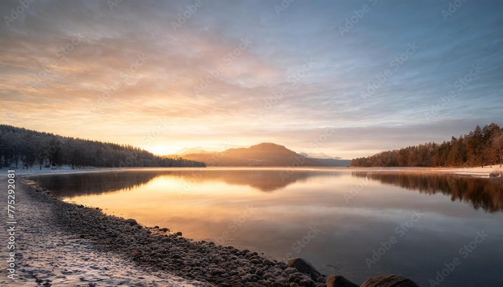 fantastic morning view beautiful lake dramatic wintry scene of nature concept background generative ai