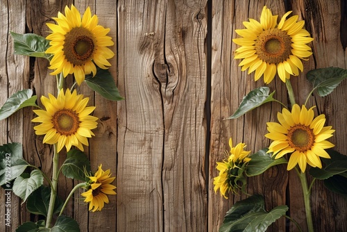 sunflowers on a wood surface