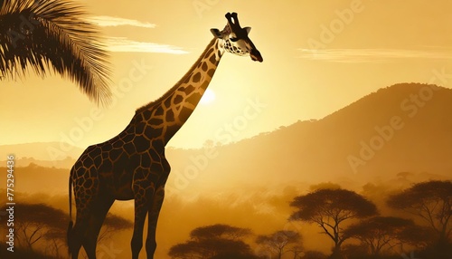 a giraffe standing illustration african nature with a wild giraffe black silhouette of a giraffe wild animal jungle background