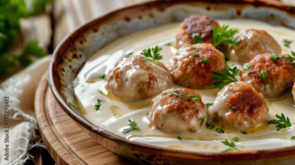 German dish Koenigsberg bedbugs, meat balls, with white sauce. German dish Koenigsberg bedbugs, meat balls, with white sauce.