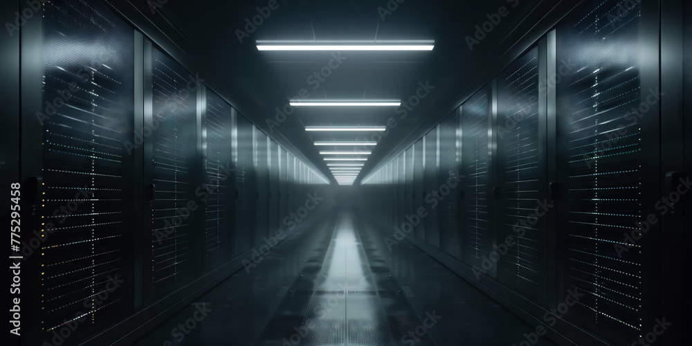 Obraz premium Modern Data Technology Center Server Racks in Dark Space