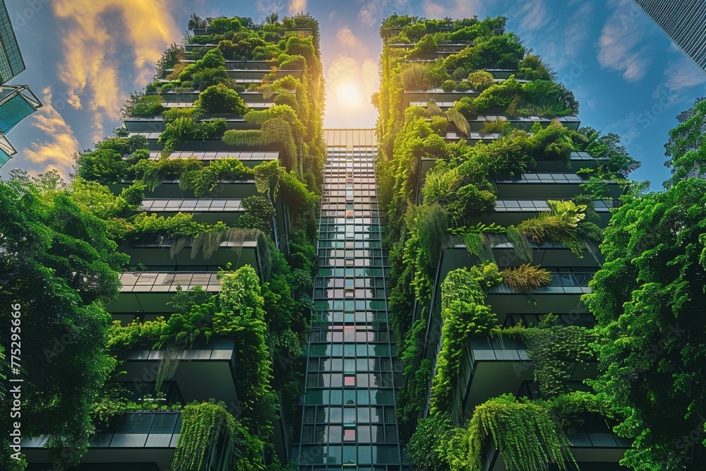 Naklejka premium ESG commitment, urban sustainability in a verdant world