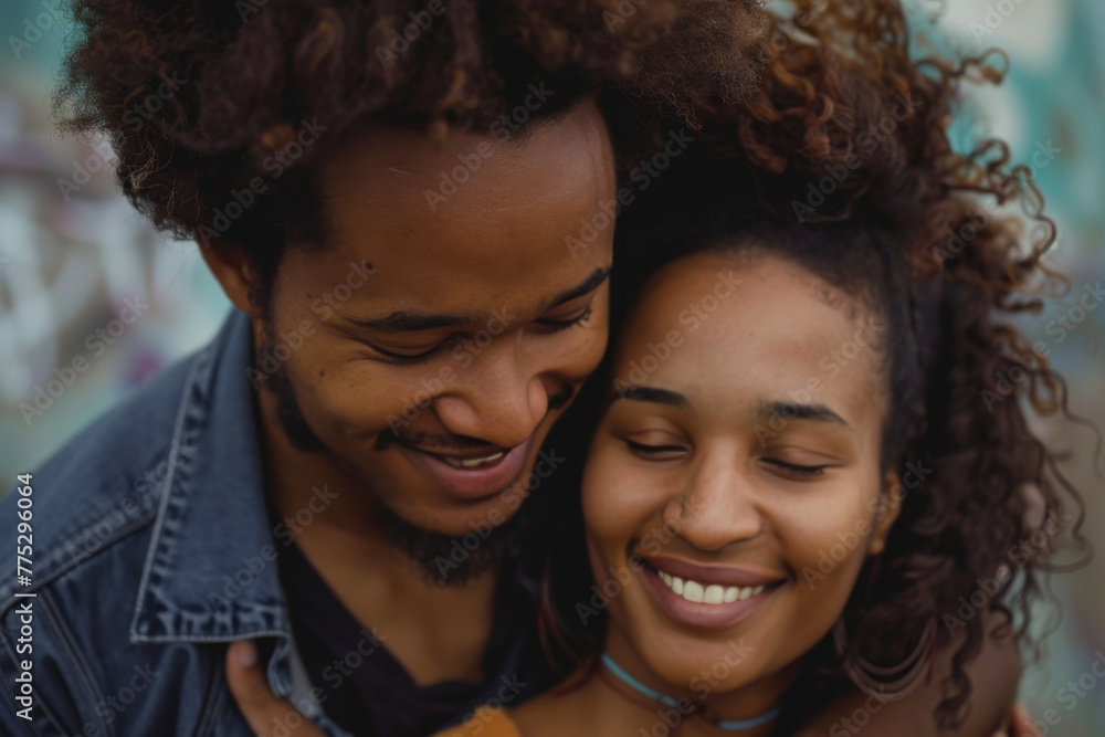 A man and woman are hugging and smiling with their eyes closed A man and woman are hugging and smiling with their eyes closed