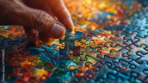 Hand placing the final piece of a jigsaw puzzle to complete the mission.