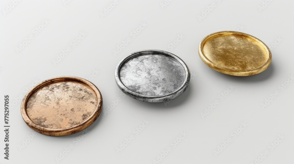 Three metal containers on a table, perfect for industrial concepts Three metal containers on a table, perfect for industrial concepts