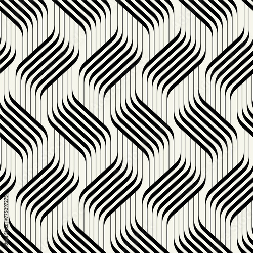 Seamless pattern with geometric waves. Endless stylish texture. Ripple monochrome background. Linear weaved grid. Thin interlaced swatch.