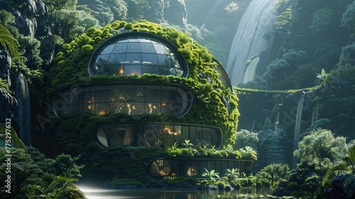 Earth sphere with lush forests and sustainable architecture