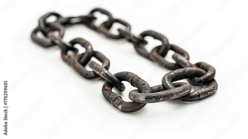 A close up of a chain on a white surface. Suitable for industrial or security concepts