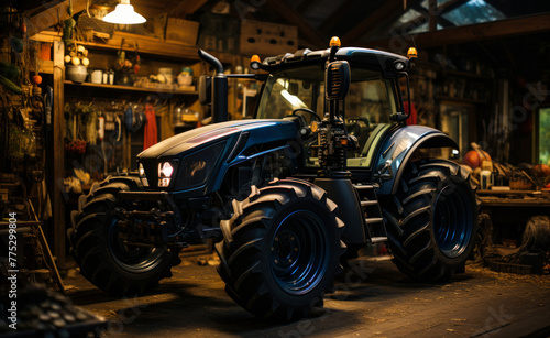 Tractor is parked in shed