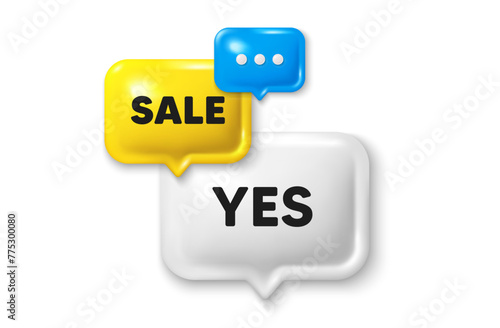 Discount speech bubble offer 3d icon. Yes text tag. Approved ok message. Done or Good deal symbol. Yes discount offer. Speech bubble sale banner. Discount balloon. Vector
