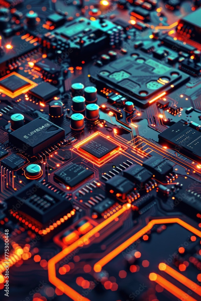Detailed view of a computer circuit board. Suitable for technology concepts