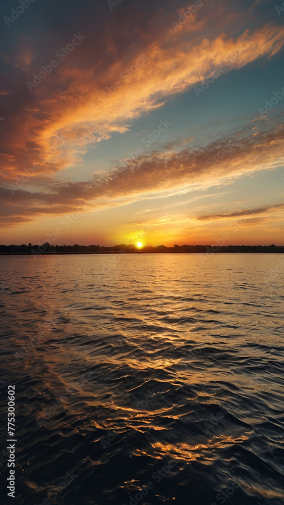 Fototapeta premium Vertical sunset in the ocean watching the lake coast