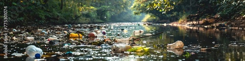 garbage in the river environmental pollution.