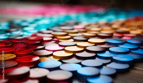 Colorful candles are lit in the dark