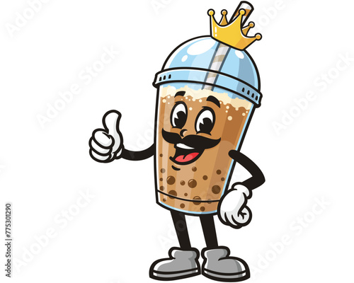 Bubble tea King cartoon mascot illustration character vector clip art hand drawn
