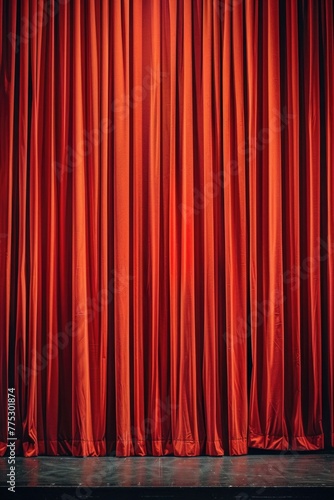 A stage with a red curtain and a black floor. Ideal for theater or performance concepts