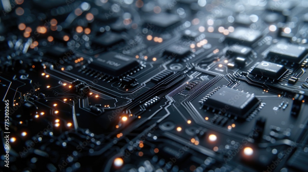 Detailed view of a computer circuit board, ideal for technology concepts Detailed view of a computer circuit board, ideal for technology concepts