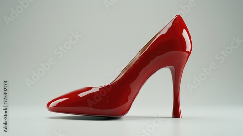 A stylish red high heeled shoe on a clean white background. Perfect for fashion or beauty concepts