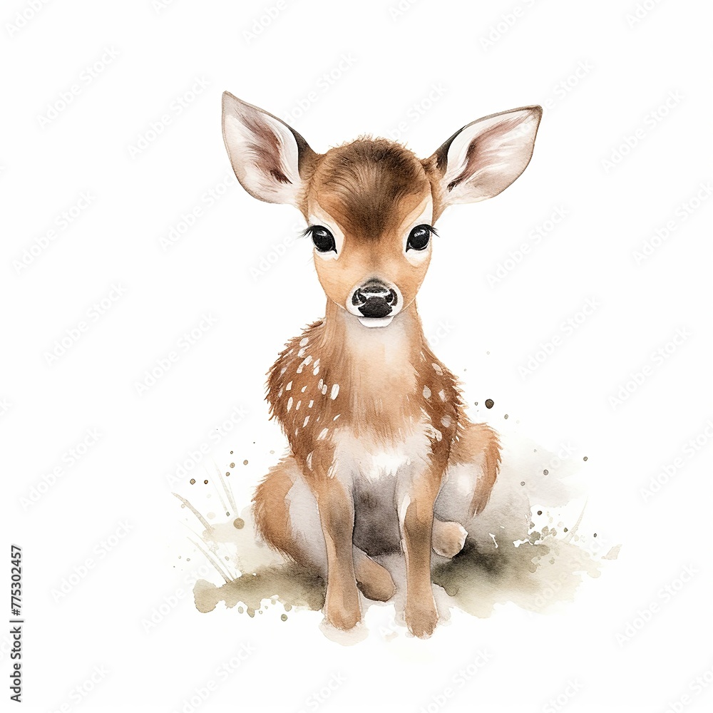 Obraz premium Watercolour Animal Clipart Cute Baby deer on white background