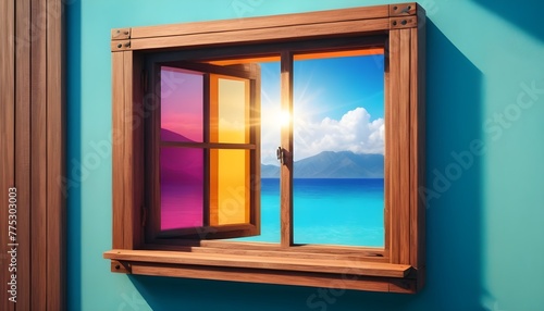 Minimalism  travel photography  closeup a single wooden frame glass window.