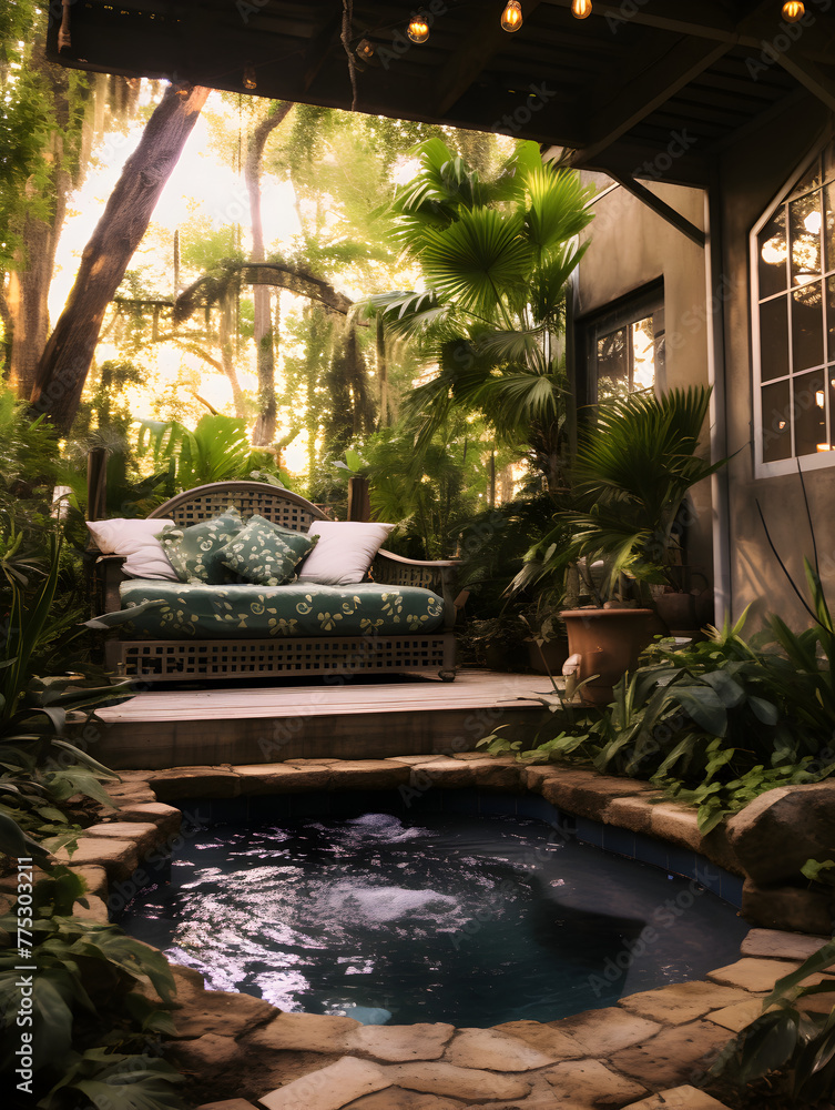 Luxurious villa house with a tropical quiet pool garden and comfortable furniture Luxurious villa house with a tropical quiet pool garden and comfortable furniture