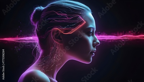 Evocative image that showcases a profile with a neon-lit data stream background symbolizing modernity and digital evolution