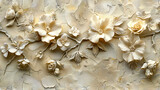 Venetian plaster texture with floral plasterwork, beige plaster, seamless background, high resolution graphic source for finishing materials